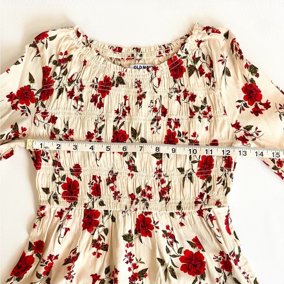 Old Navy Smocked Floral Dress Size 8 Long Sleeve Red Print - Picture 7 of 9